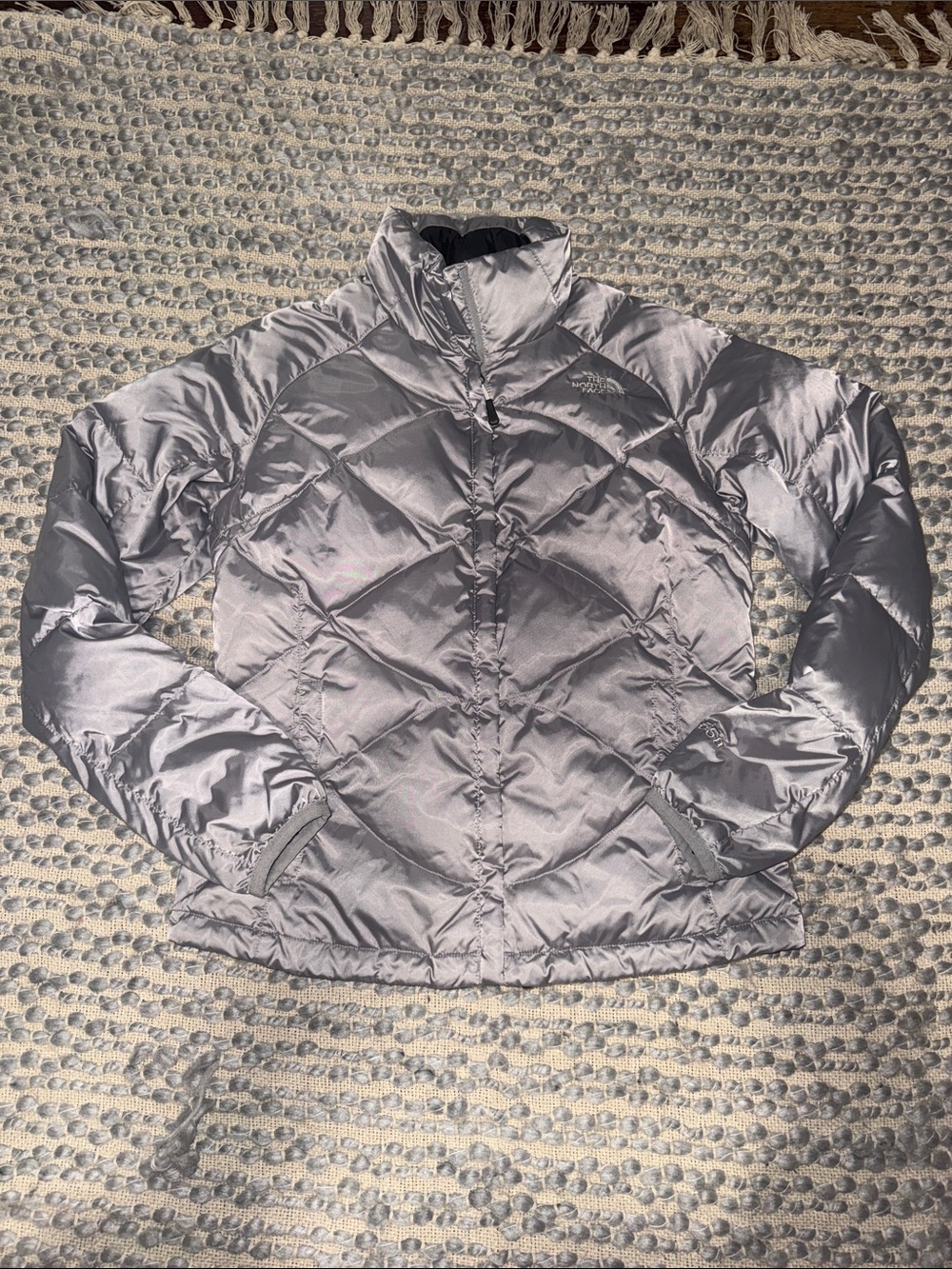 The North Face Shiny Silver Quilted Puffer Jacket